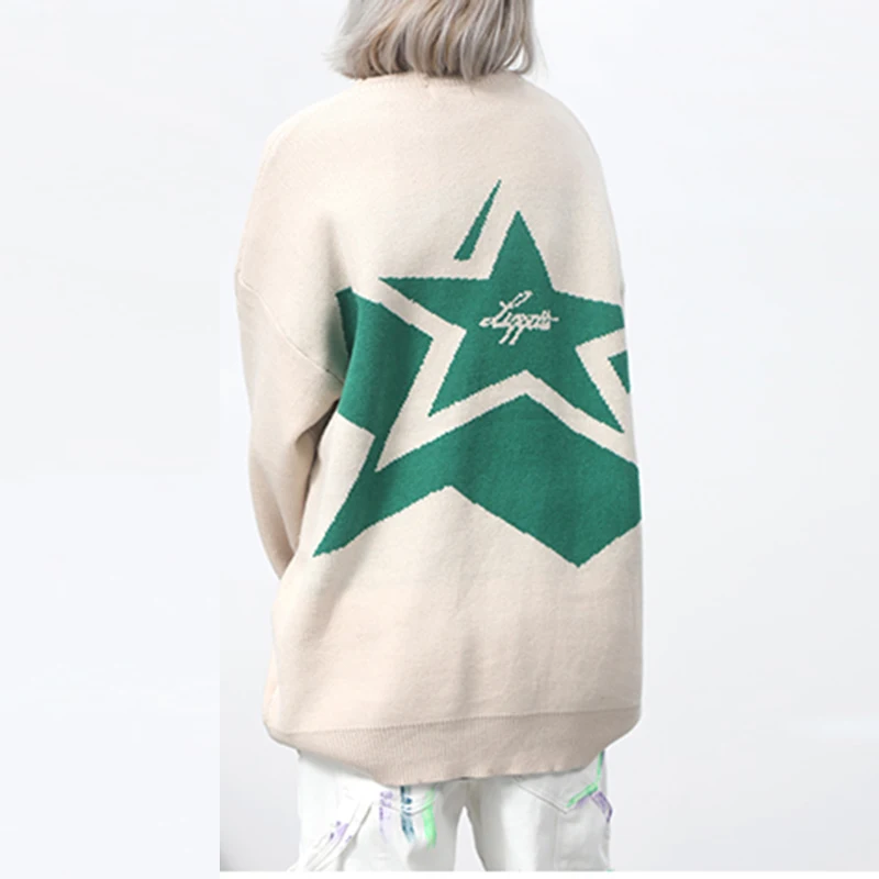 

Japanese Retro Alphabet Stars Crew Neck Sweater Men and Women Pullover High Street Oversize Loose Casual Autumn Sweaters