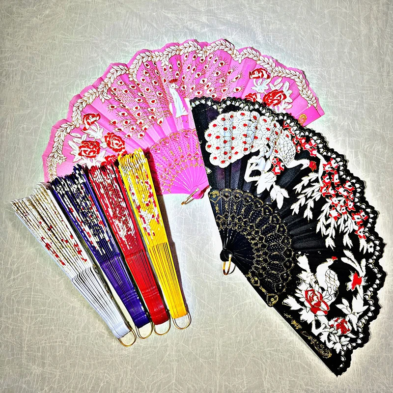 

Vintage Traditional Peacock Pattern Folding Fan Hand Held Flower Fan Chinese Dance Party Pocket Gift for Wedding Hand Fan Decor