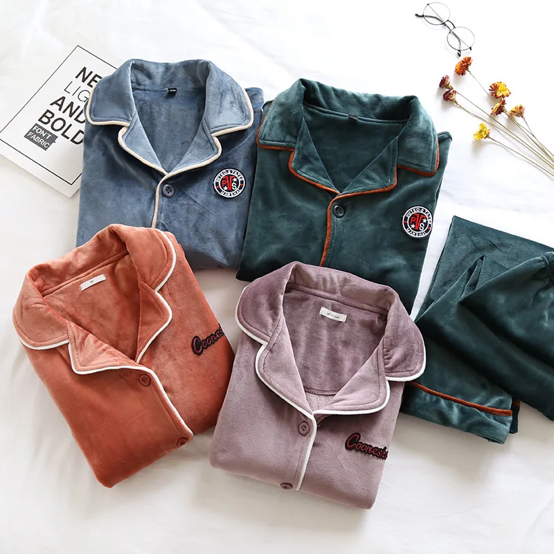 

SR238 Warm Flannel Pajamas Set For Women Thick Lsland Velve Long Sleeve Pyjamas Sets Nightgown Pijama Suit Mujer female Homewear