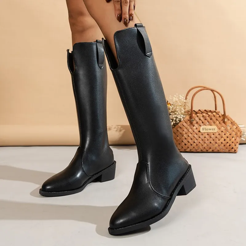 

Женские сапоги-Челси на низком каблуке, черные сапоги до колена, большие размеры 35-43, Осень-зима