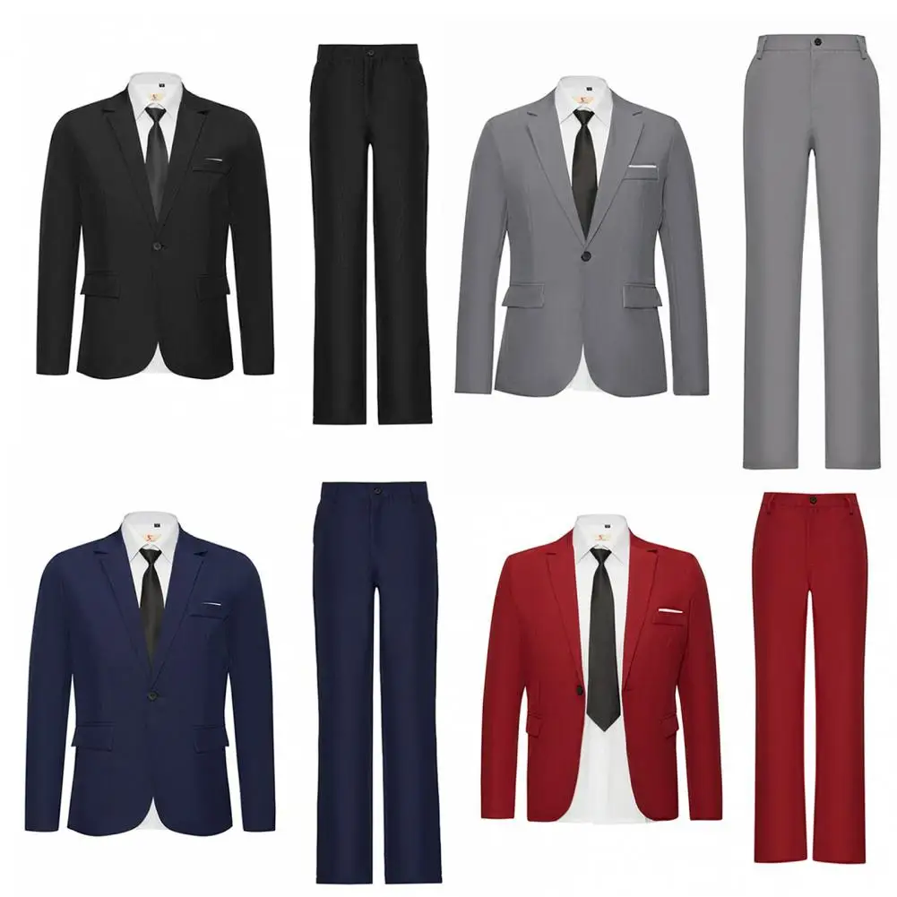 Groom Suit Set Washable Ankle Length Breathable Slim Fit Lapel Blazer Straight Suit Pants Set Blazer Pants Set Workwear