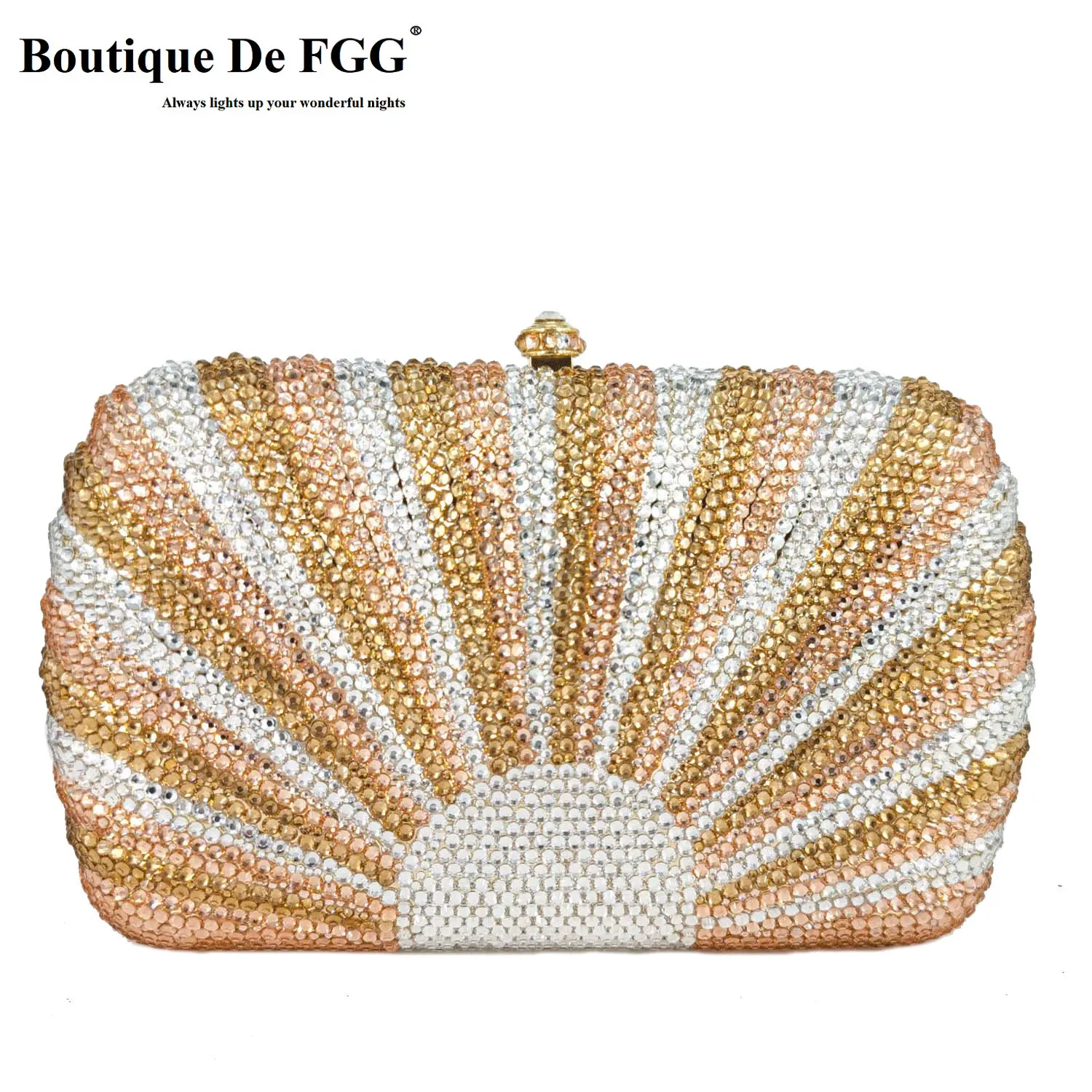 Boutique De FGG Shell Shape Sun Pattern Women Crystal Clutch Evening Bag Bridal Rhinestone Purses and Handbags Wedding Party Bag