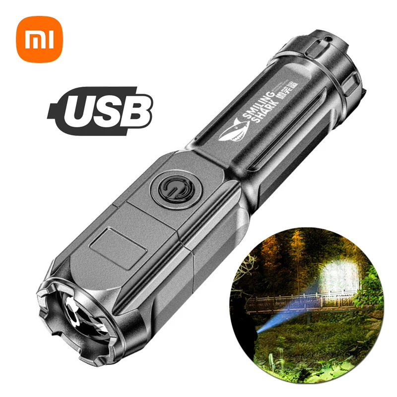 

Портативный USB Перезаряжаемый Фонарик Xiaomi, сильный светодиодный Ночной светильник, масштабируемый светильник, подсветка для улицы, кемпинг...