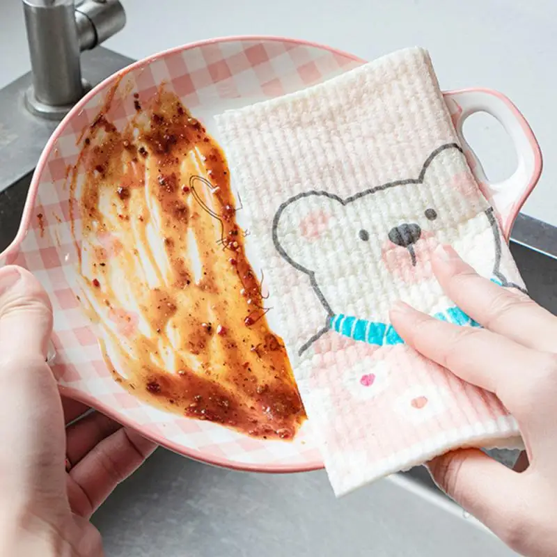 

Cleaning Towel Dishcloth Wiping Rags Absorbable Wood Pulp Cotton Anti-Grease Mat Glass Wash Cloth Cleaning Kitchen Accessories