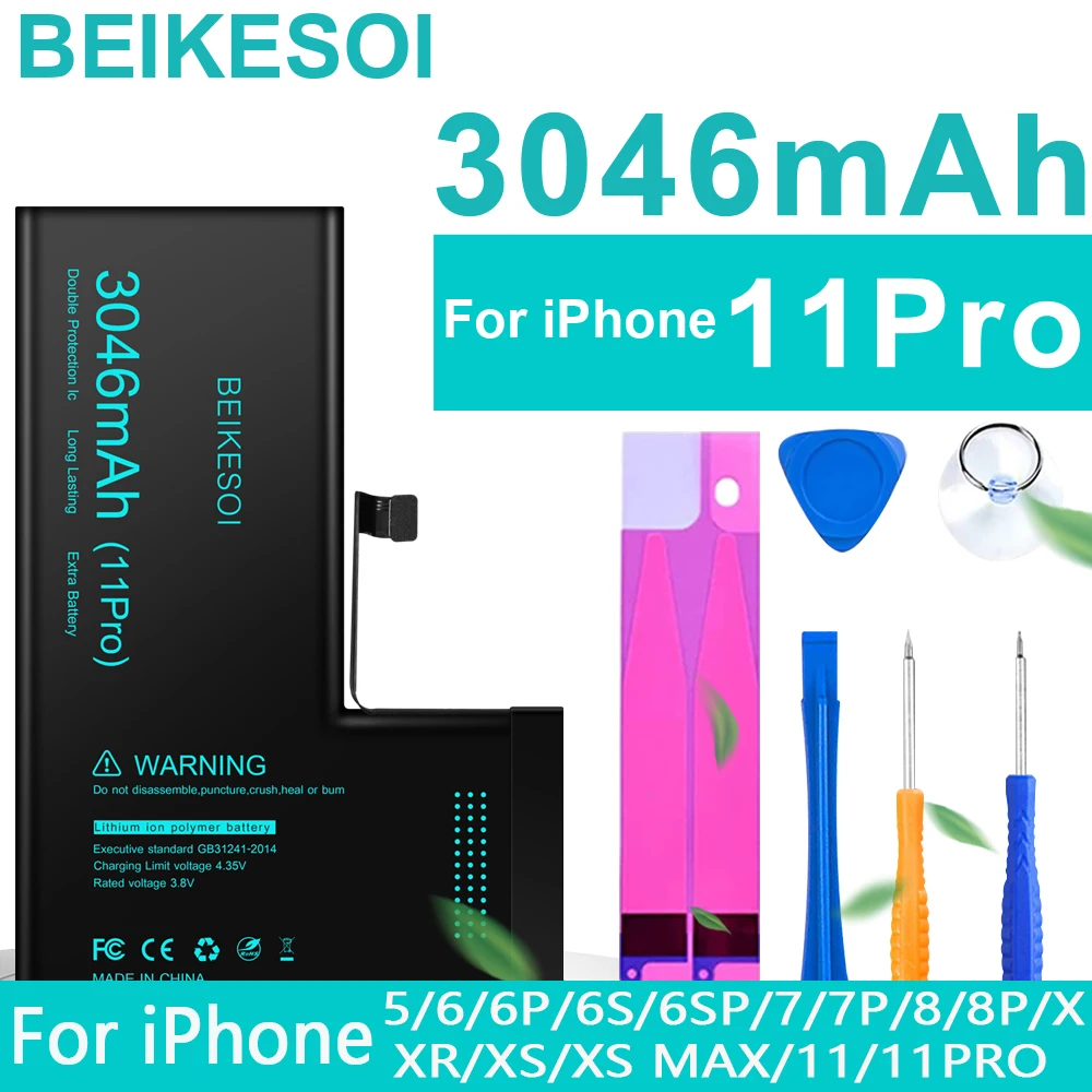 Аккумулятор BEIKESOI для телефона iPhone запасная батарея 5 6S 6 7 8 Plus X SE SE2 XR XS 11 12 13 Mini Pro Max 4