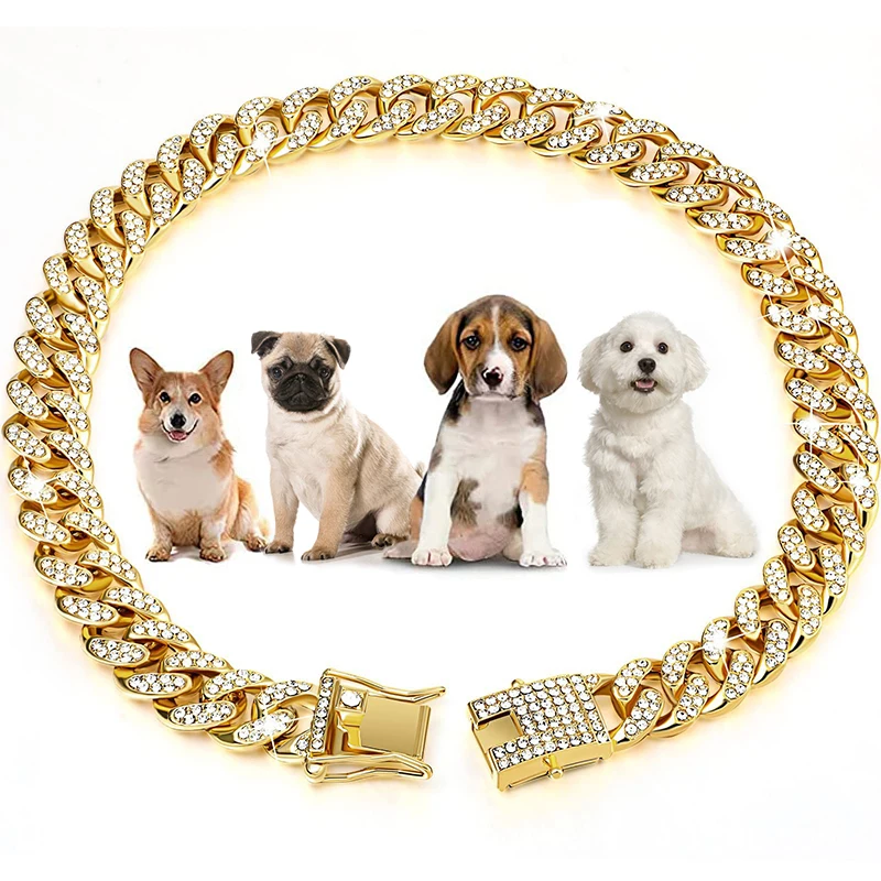 

Cuban Medium Collars Necklace Cat Pet Diamond With Dogs For Personalized Gold Chain Dog Secure Small Collar Design Buckle Large