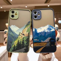 aesthetic art hand painted pattern mountain scenery phone case for iphone x xr xs max 7 8 plus se 2020 11 12 13 pro max cover