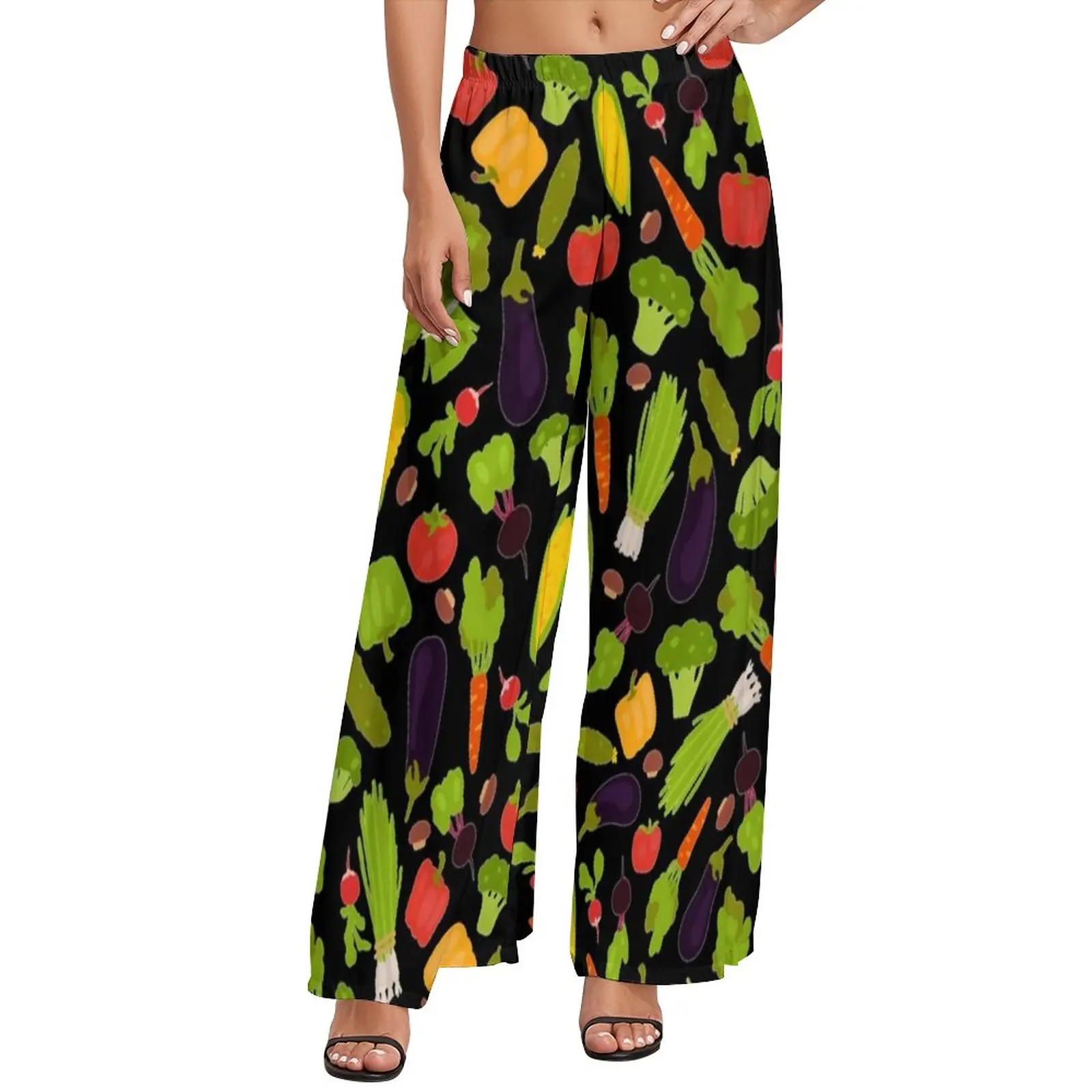 

Pattern Of World Vegetarian Day Pants High Waist Oversized Vegetables Kawaii Trousers Summer Female Streetwear Wide Leg Pants