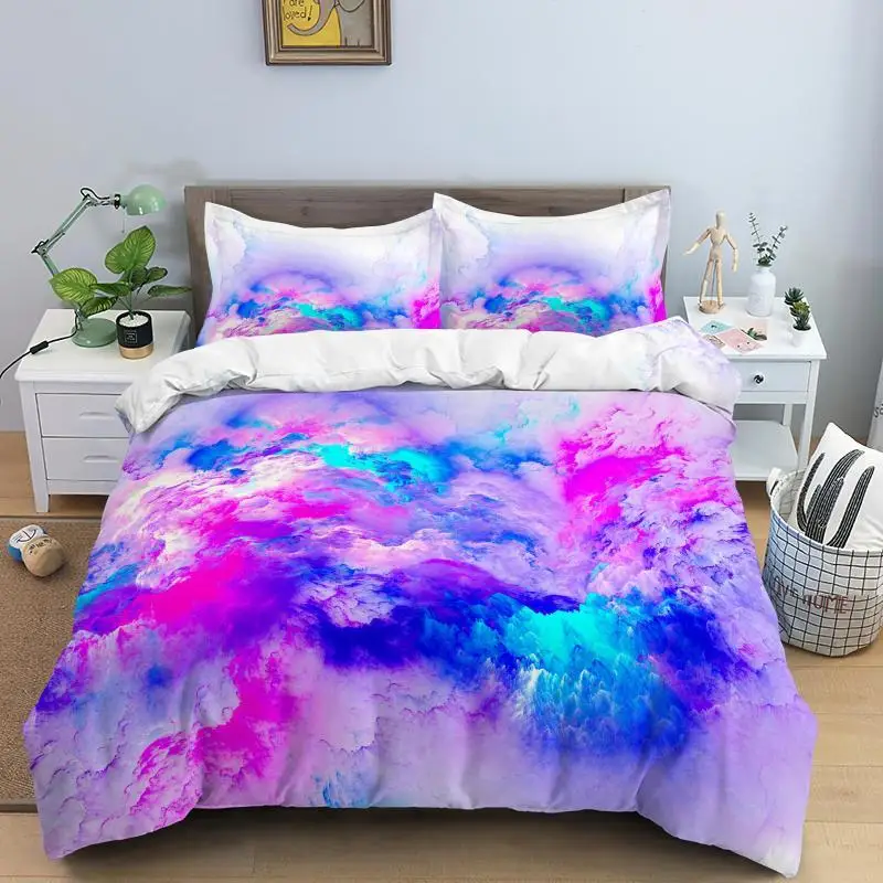 

Quilt Cover for Teens Girls Abstract Theme Soft Bedding Set Colorful Cloud Duvet Cover Polyester Orange Yellow Purple Cloud Sky