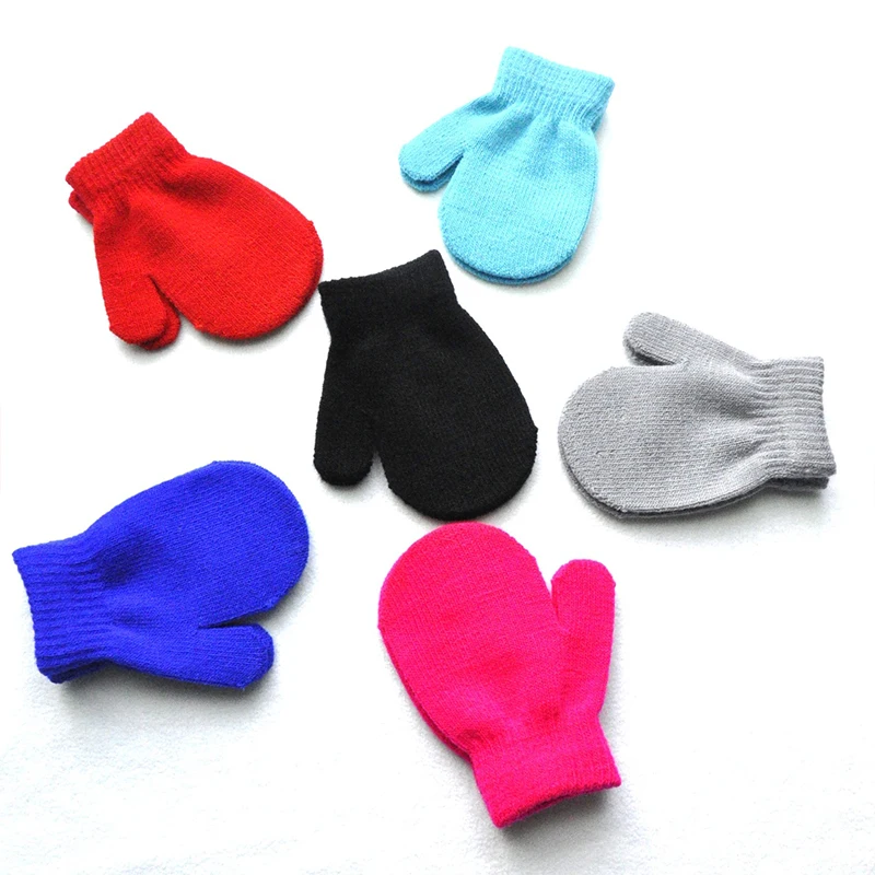 

1 Pairs Soft Full Finger Mittens Girls Boys Solid Color Winter Knitted Gloves Anti-grasping Warm Gloves Knit Wool Baby Gloves