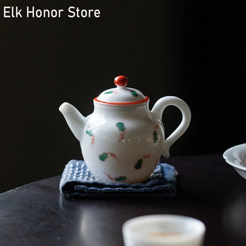 

150ml Boutique Pure Handpainted Art Ceramic Tea Pot Household Retro Small White Porcelain Teakettle Chinese Style Kungfu Teaset
