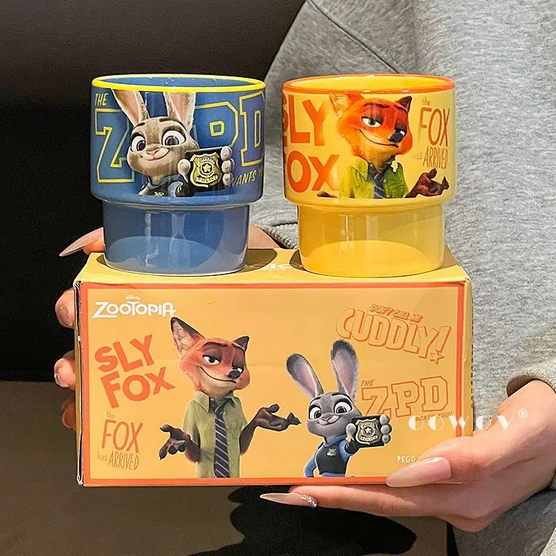 Фото Кружка Zootopia с Ником и Джуди, новый стиль, красивая кофейная чашка, керамическая парная кружка для воды, подарок на день рождения, милая, кавайная, очаровательная, красивая. №1