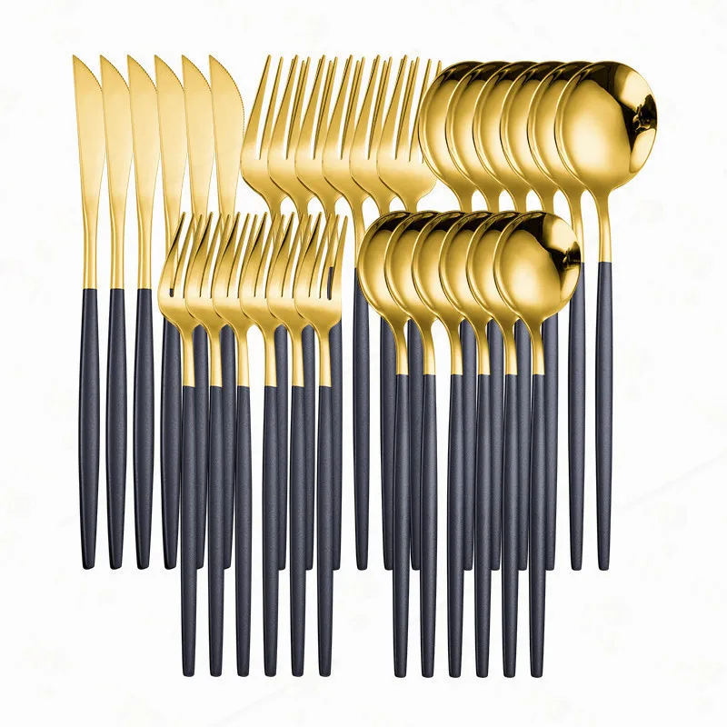 

Набор столовых приборов из нержавеющей стали, комплект из 30 ложек/вилок/ножей, цвет черный/золотой, в западном стиле
