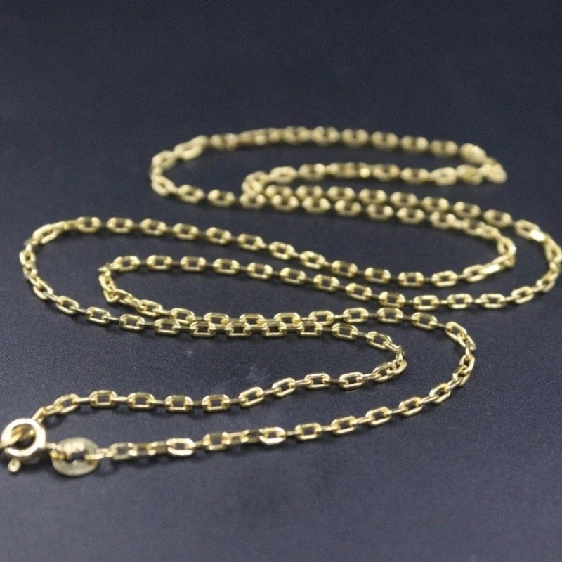 

AU750 Pure 18K Yellow Gold Chain Men Women 2mm Square O Link Necklace 3.1-3.3g /21.6inch