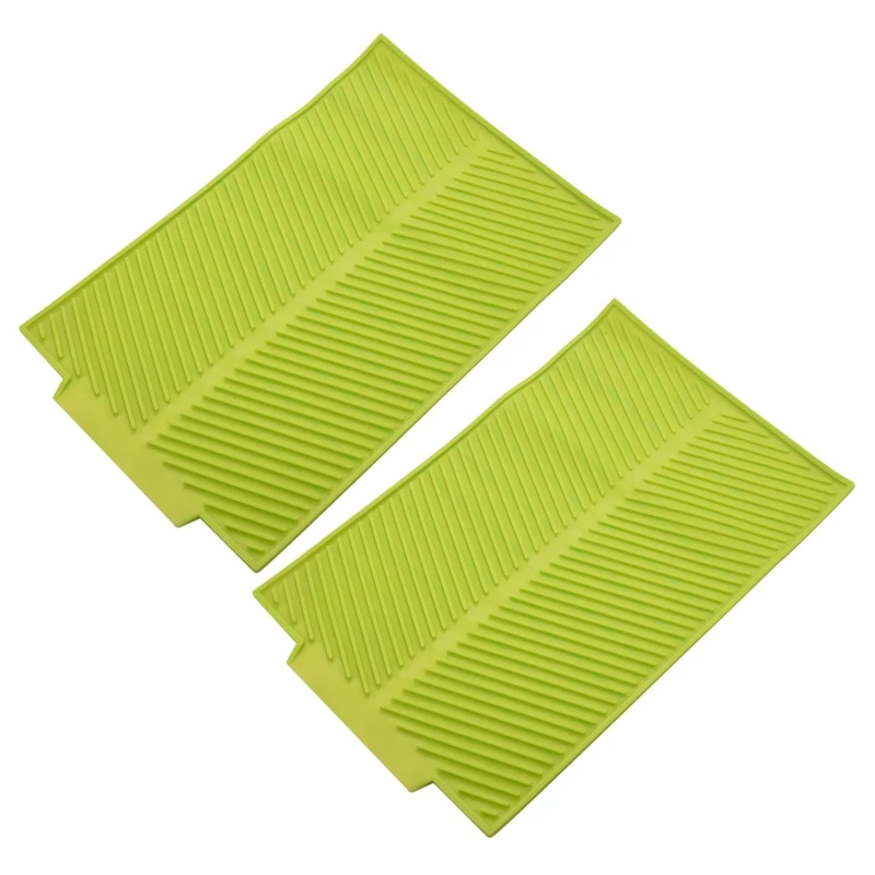 

2X Silicone Dish Drying Mat Flume Folding Draining Mat,Rectangle Drain Mat Drying Dishes Pad Heat Resistant Tray Green