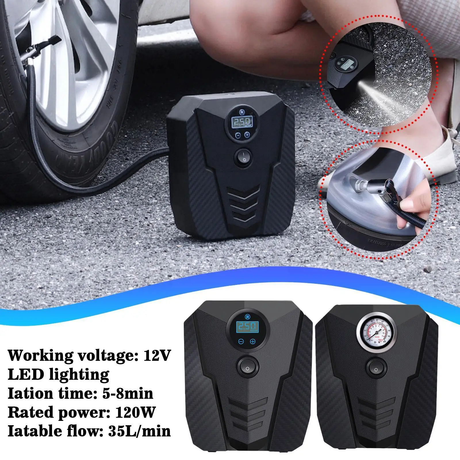 

Portable 12v 150psi Air Compressor Tire Inflator Pump Car Air Pump With Led Electric Auto Tire Inflator For Bicycle Basketb L2i1