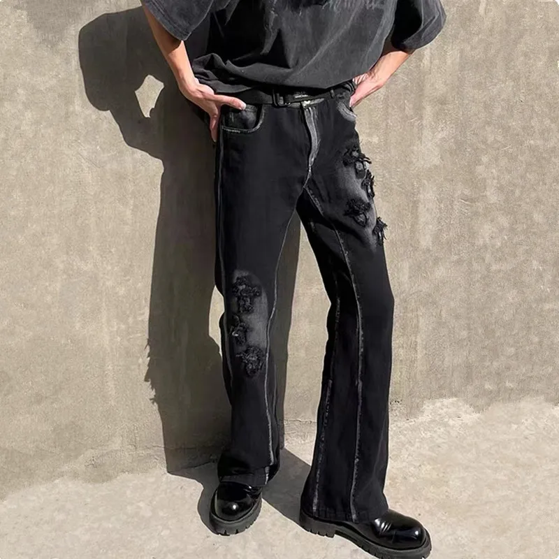 

2022 2022 темная уличная одежда с перекрестной вышивкой мешковатые мужские расклешенные джинсовые брюки Y2K одежда черные хип-хоп женские джинс...