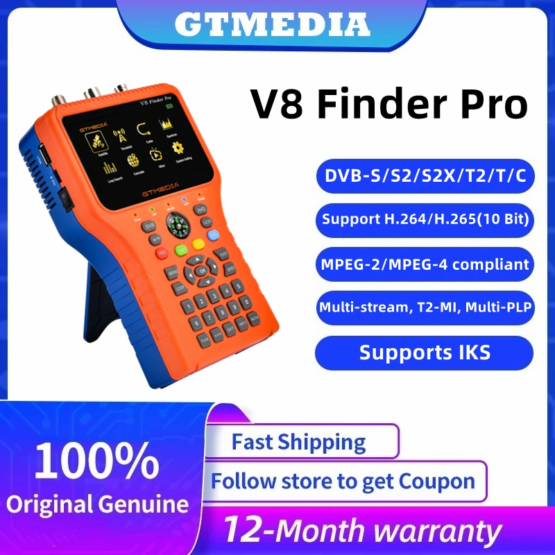 

GTMEDIA V8 Finder Pro DVB-S/S2/S2X/T/T2/C MPEG-2/4 AHD H.265 Support IKS/VCM/ACM Satellite Finder Auto Calculate Angle of AZ,EL