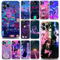 anime vaporwave glitch hot phone case for iphone 11 12 13 pro max xr xs x 8 7 se 2020 plus shockproof clear soft tpu cover shell