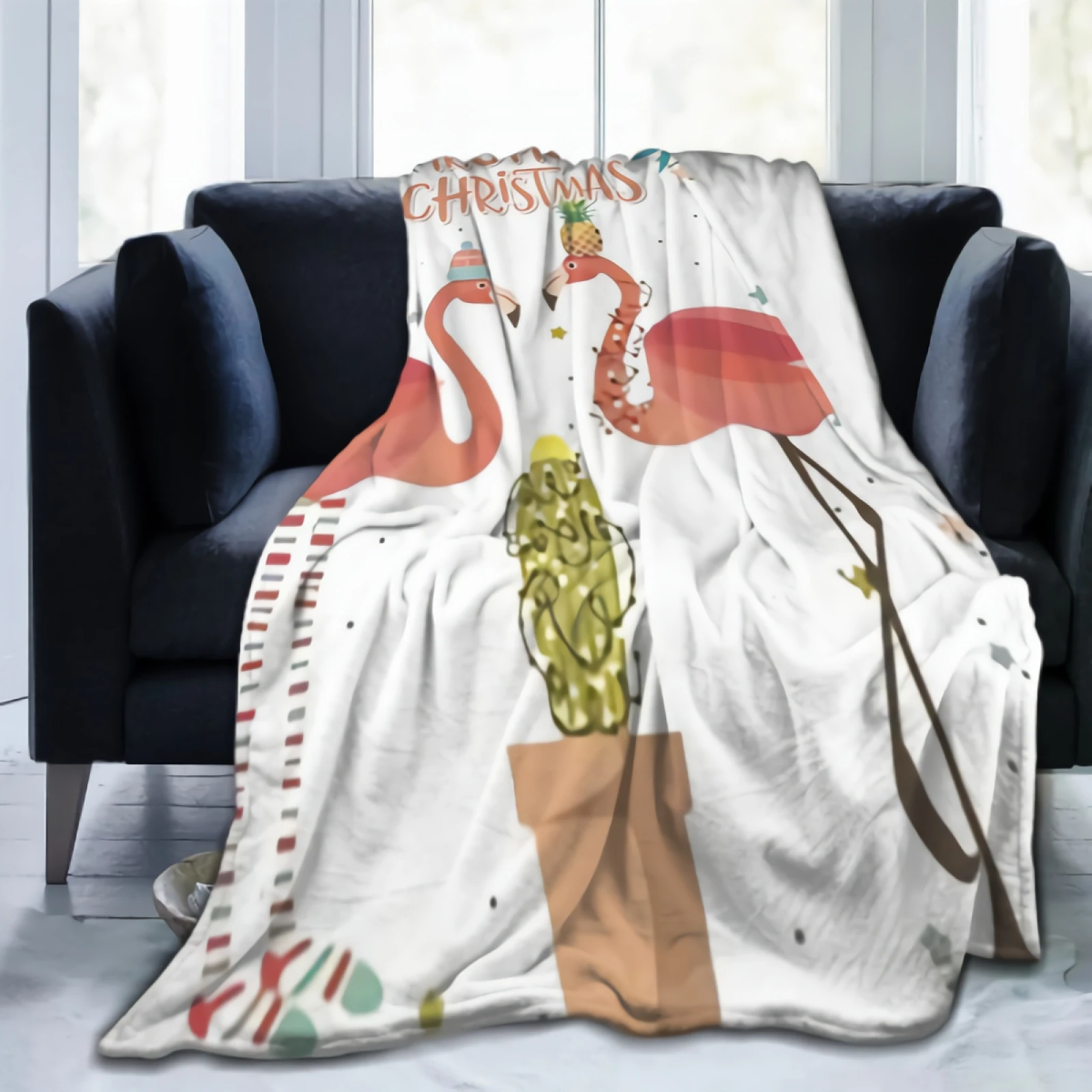 

Tropical Plant And Flamingo Flannel Fleece Blanket Super Soft Plush Luxury Lightweight Microfiber Blanket for Sofa Couch Bed