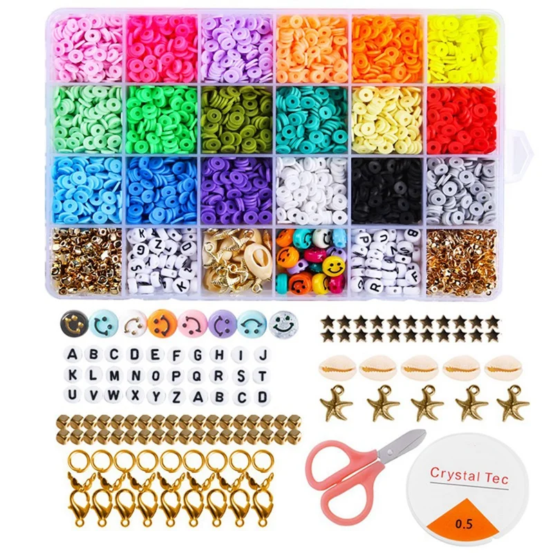 

3600Pcs/Box 6Mm Clay Bracelet Beads For Jewelry Making Kit,Flat Round Polymer Clay Heishi Beads DIY Handmade Accessories