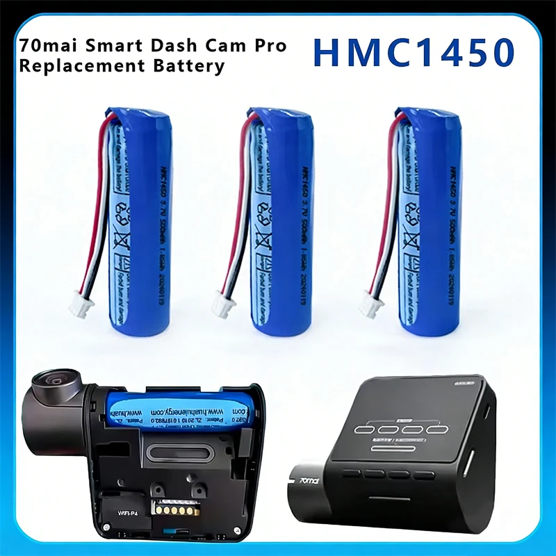 Фото Сменная батарея для 70mai Smart Dash Cam Pro - HMC1450 3.7V 500mAh Li-ion с 3-проводным разъемом 14*50мм (совместима с Midrive D02) №2