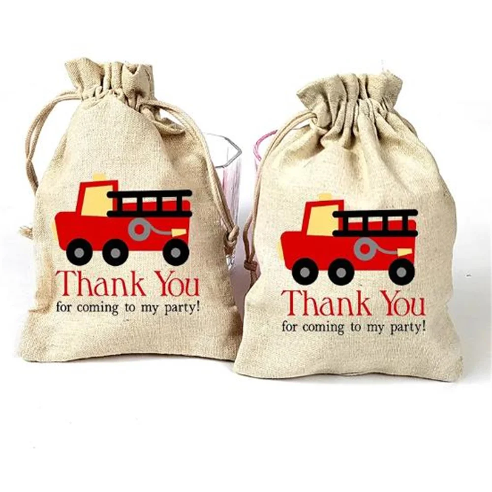 

12 Fire Truck Engine thank you gift bags Firefighter Fireman themed boy girl 1st 2nd 3rd 4th Birthday party decoration favor