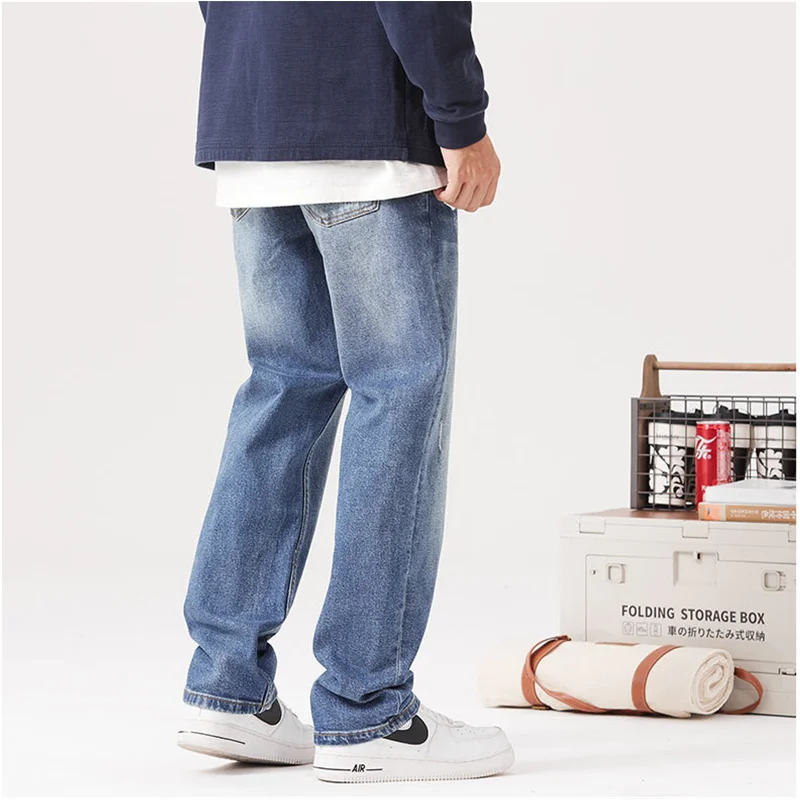 Men Clothing 2022 New Pattern Vintage Nostalgia Blue Jeans Straight Cylinder Loose Ventilation Street Trousers Autumn Female