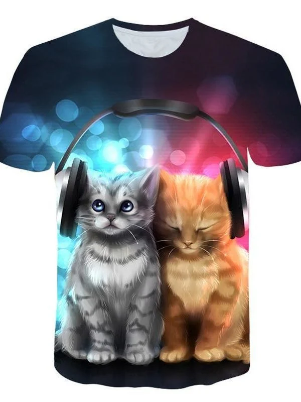

3d cat print t-shirt, cat print for men/women, summer, short sleeve, casual, round collar, animal, t-shirt, cat, streetwear