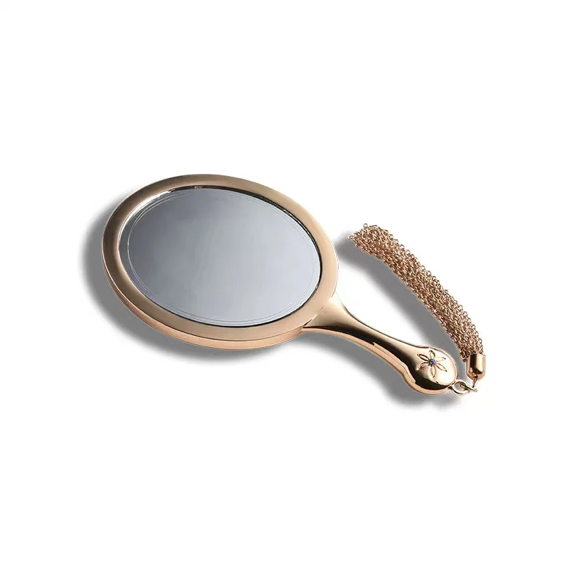 Металлическое зеркало для макияжа с эмалью и металлическими бриллиантами