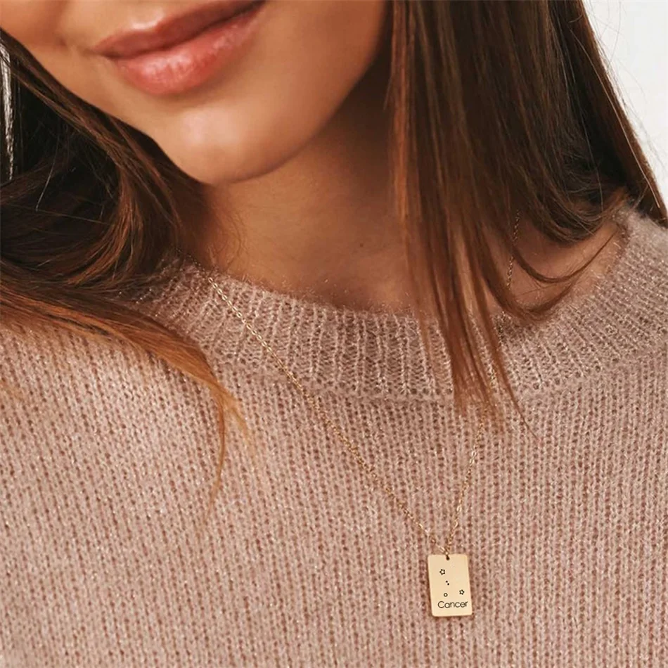 Orazio Custom Name Stainless Steel Necklace for Women Engrave Charm Neck Chains 14K Gold Square Pendant Female Choker Jewelry