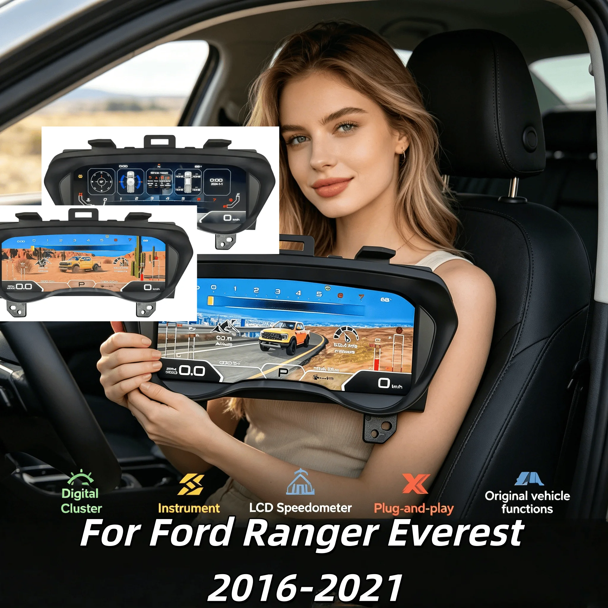 Фото Цифровой спидометр Virtual Cockpit для Ford Ranger/Everest 2016-2020: приборная панель, автомобильная панель приборов, одометр №1