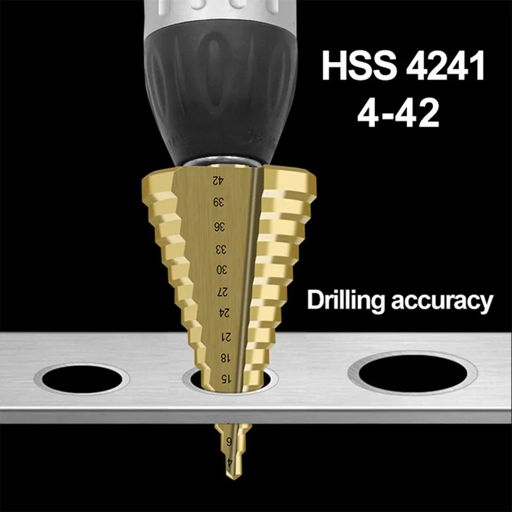 

Step Drill HSS Steel Titanium Cone Bit Hole Metal Cutter Drilling Tool 4-42mm High Speed Steel 4241 Drill Bit