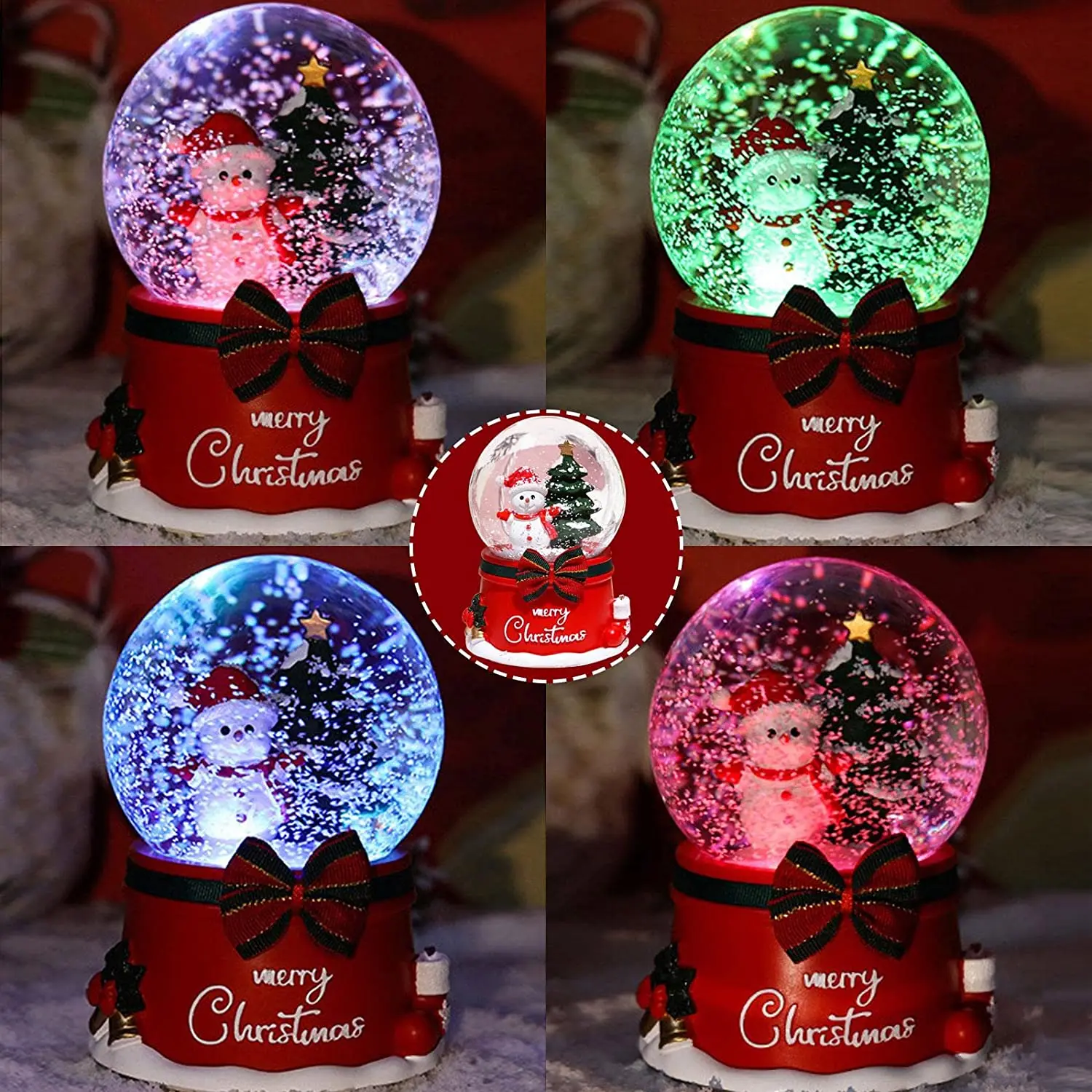 

Рождественская Музыкальная шкатулка с подсветкой, светящийся хрустальный шар, Санта-Клаус, снеговик, автоматическая Музыкальная шкатулка ...