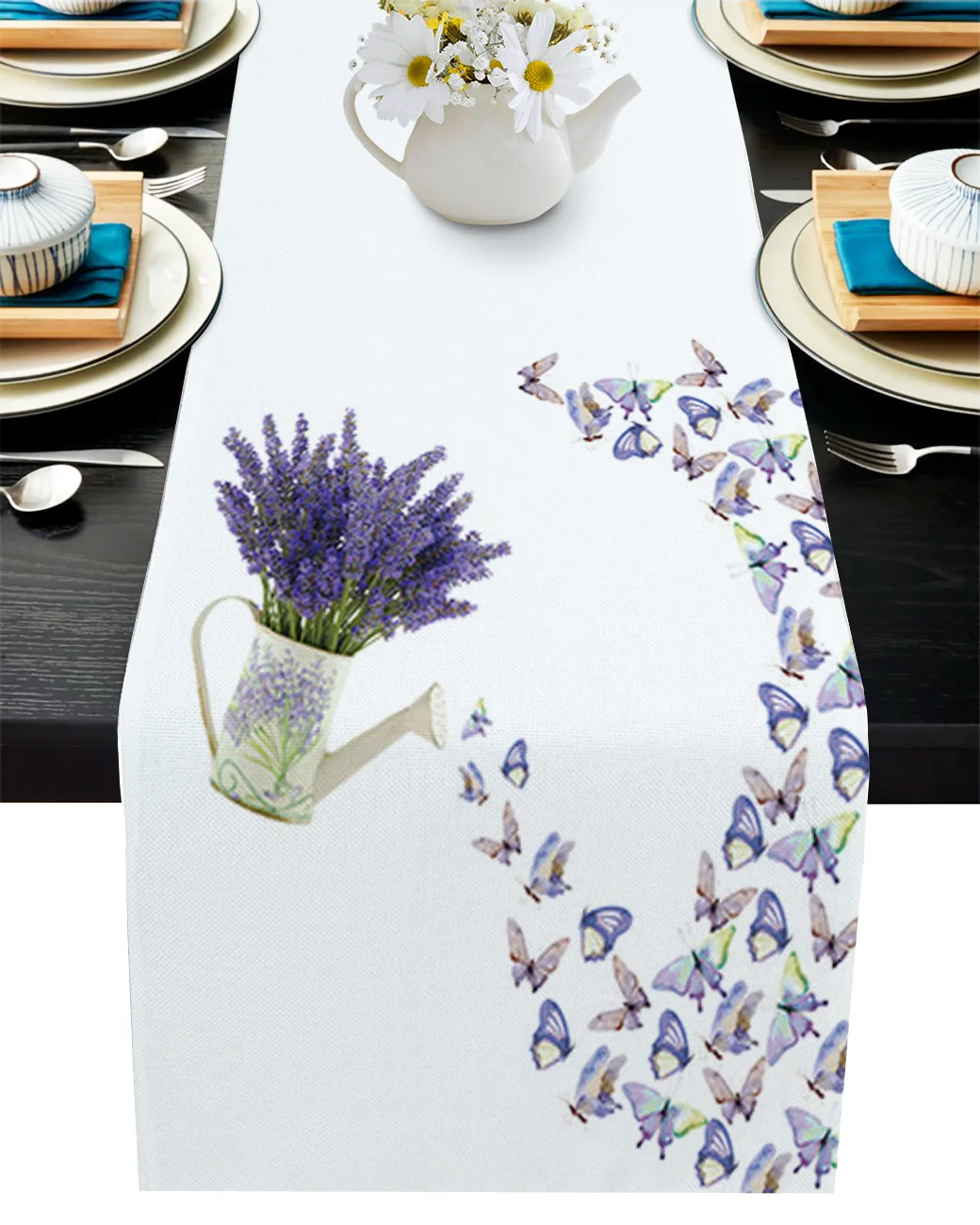 

Lavender Butterfly Watering Can Tablecloth Table Runner Decoration Home Decor Dinner Table Decoration Table Decor