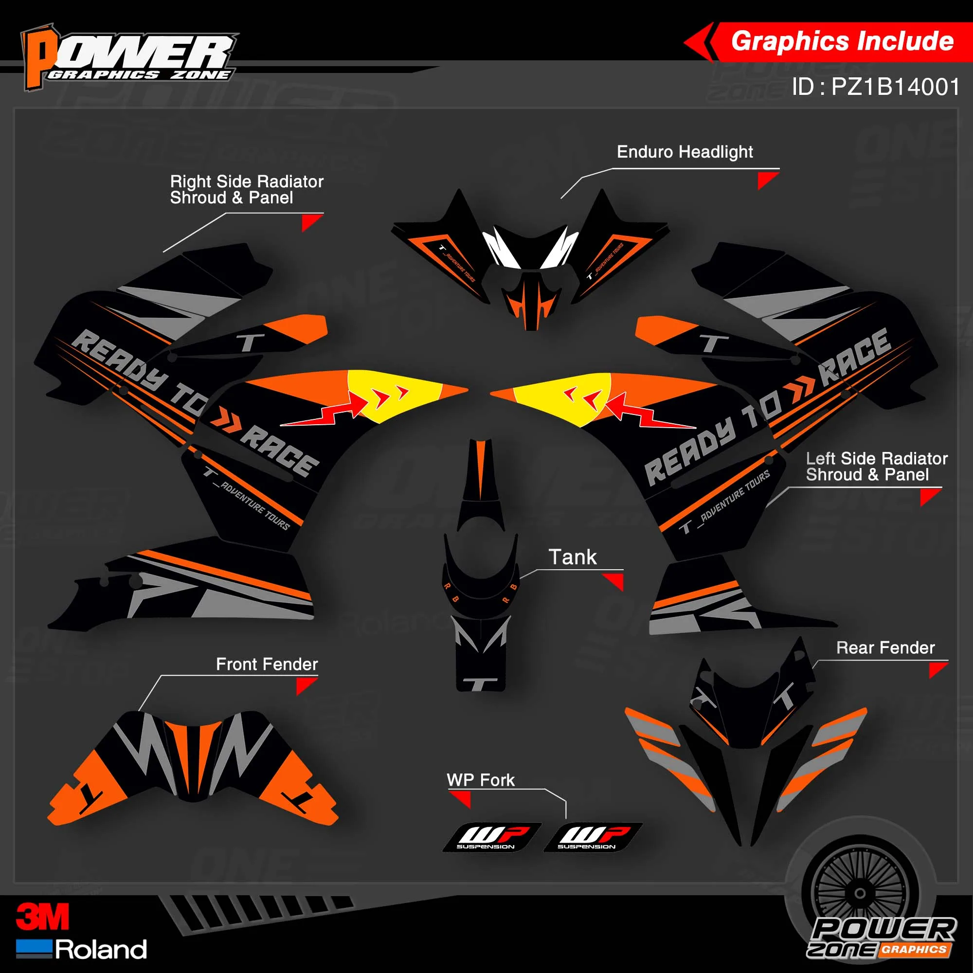 Персонализированные графические фоны PowerZone Набор наклеек для KTM ADV RC125 200 250 390 2014-2016