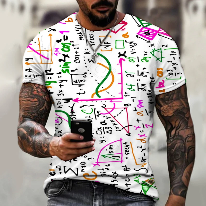 

Men's and Women's Short Sleeved Round Neck T-shirts, Fashionable Street Clothes, 3D Printing Mathematical Formula, 2021