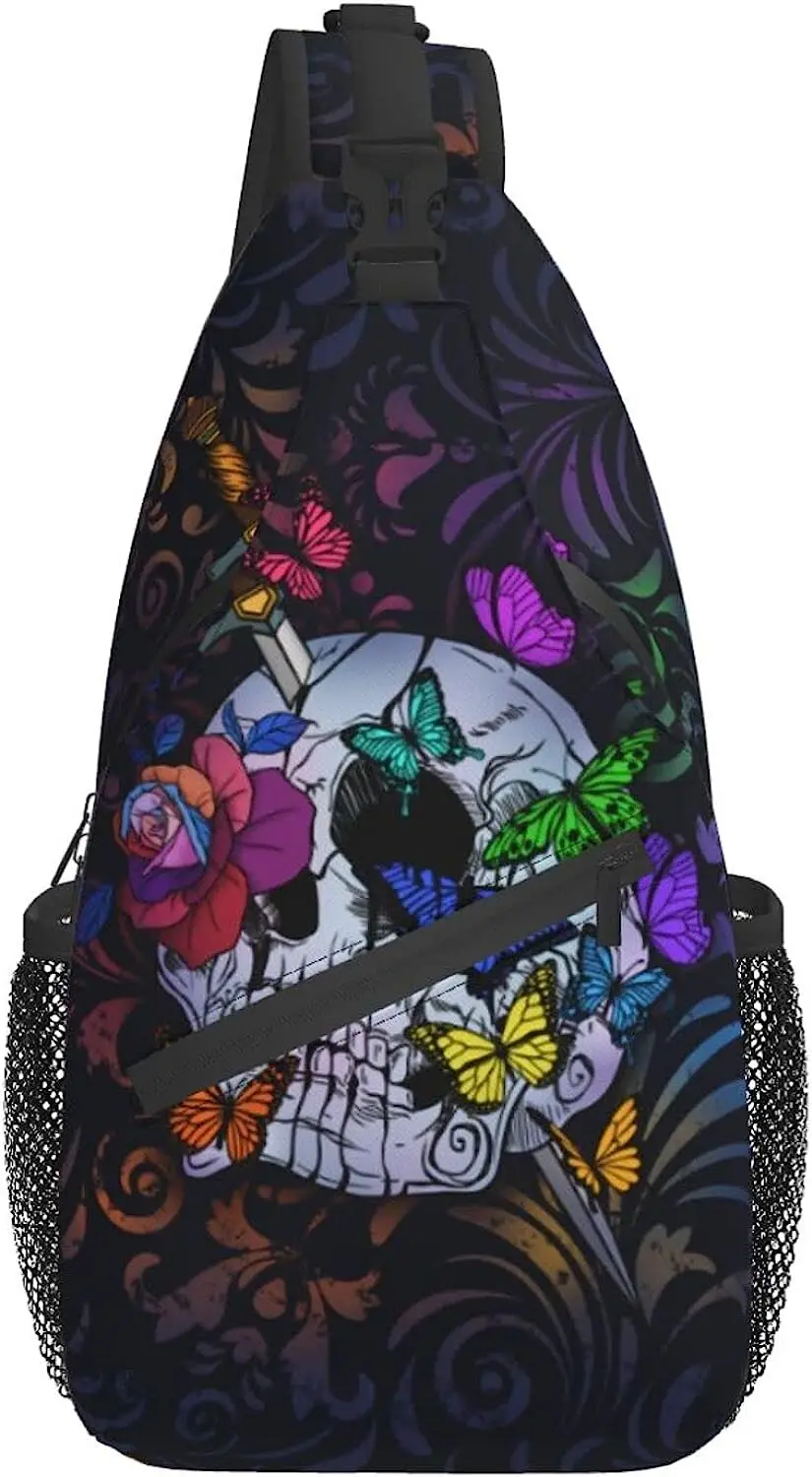 

Sugar Skull Unisex Chest Bags Crossbody Sling Backpack Travel Hiking Daypack for Women Men Shoulder Bag for Casual Sport