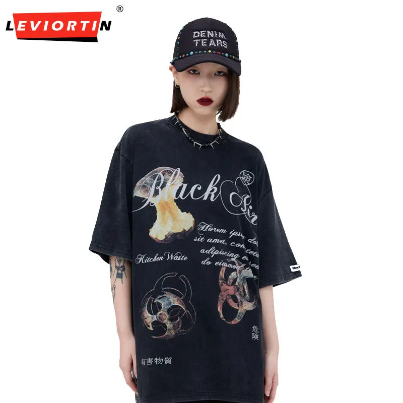 

Мужская Уличная футболка в стиле хип-хоп, китайская хипстерская футболка с изображением канджи, ретро Винтажная футболка с эффектом потертости, Harajuku, 2023, свободные хлопковые футболки