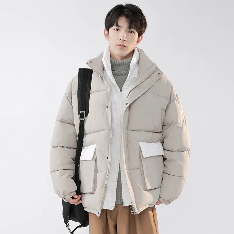 LUCLESAM Men's Contrast Color Fake Two Pieces Cotton Jackets Stand Collar Thicked Coat Winter New Loose Male Padded Clothing