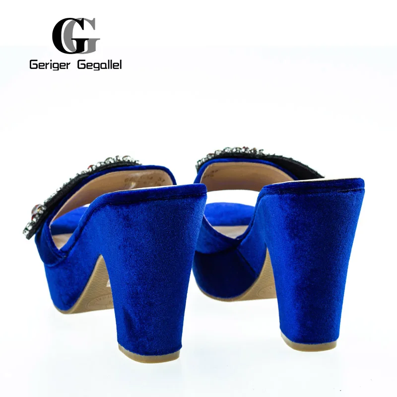 Latest Design African Women Party Pumps Decorated with Rhinestone Shoes for Wedding Women High Heels Sexy Ladies Velvet Heels