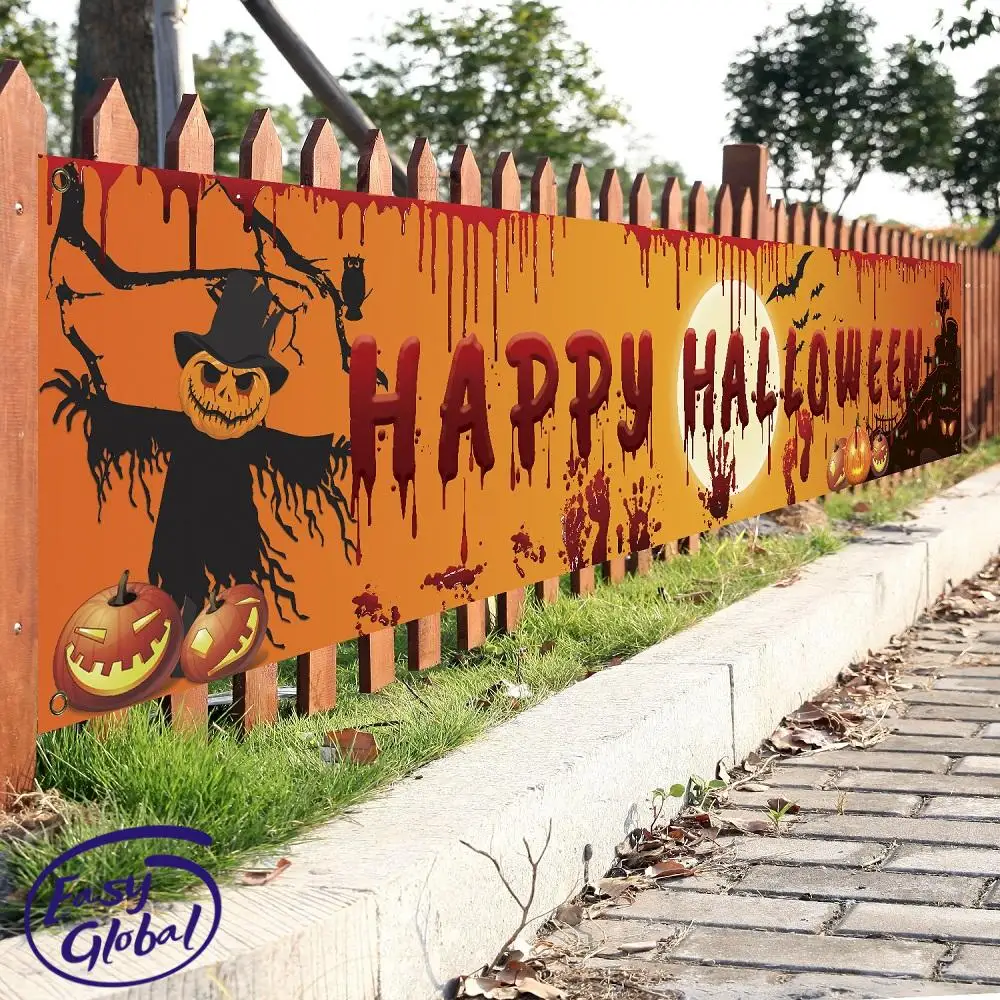 

250x48cm Latest Happy Halloween Bloody Bat Pumpkin Ghost Print Party Backdrop Hanging Banner Halloween Decor