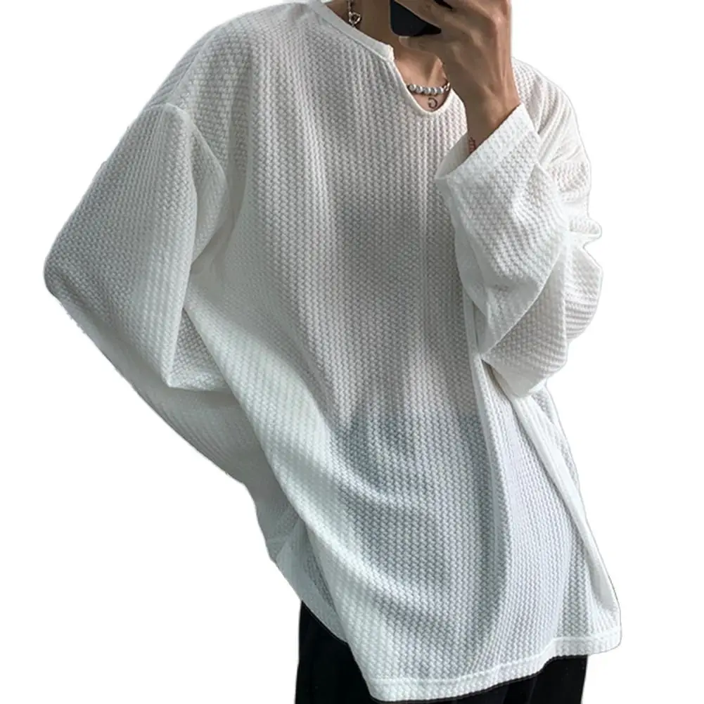 

Summer Men Shirt Anti-shrink Loose Top Casual Spring Shirt Long Sleeve Tee Shirt
