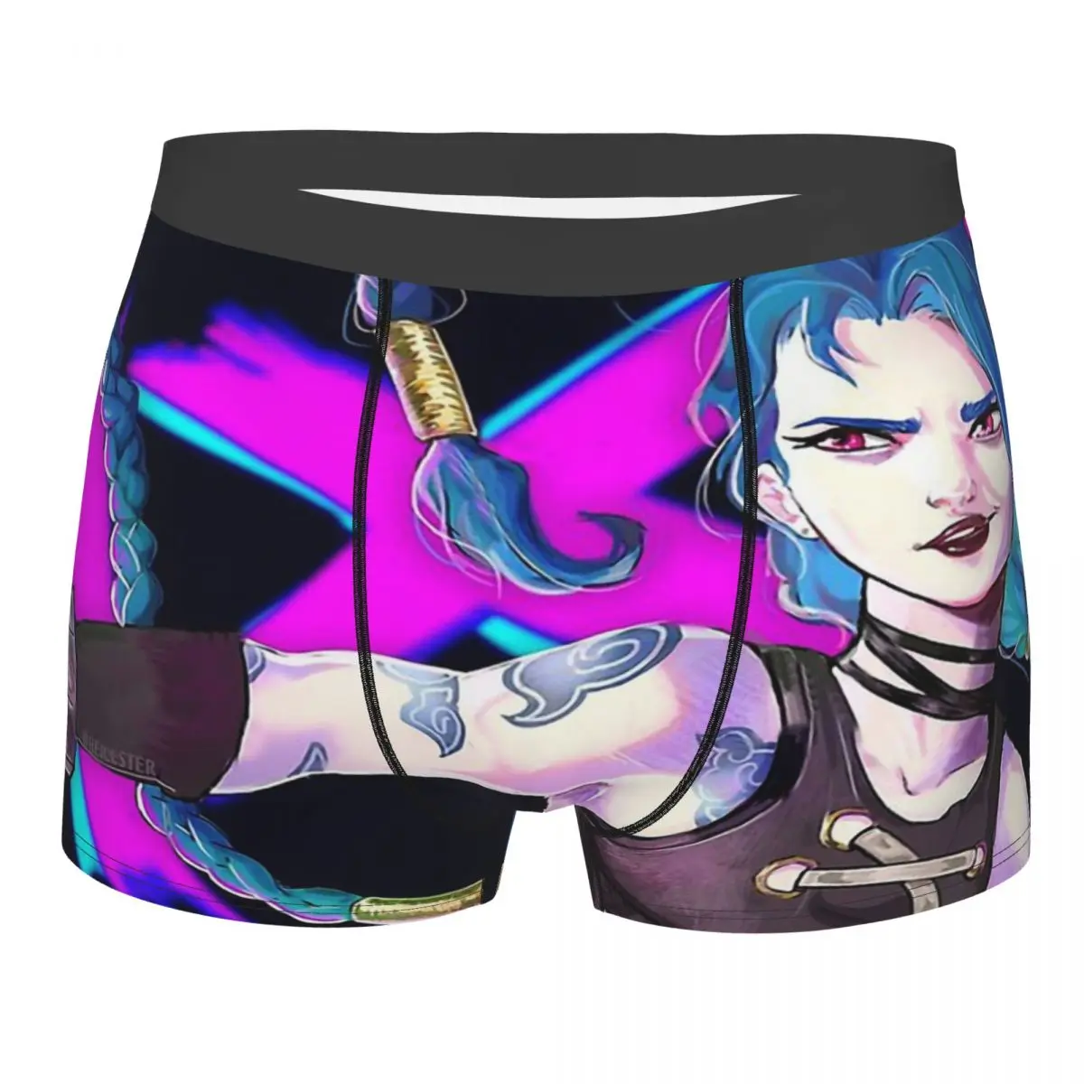 

Jinx With Gun Gesture Anime Arcane League of Legends Underpants Breathbale Panties Male Underwear Sexy Shorts Boxer Briefs