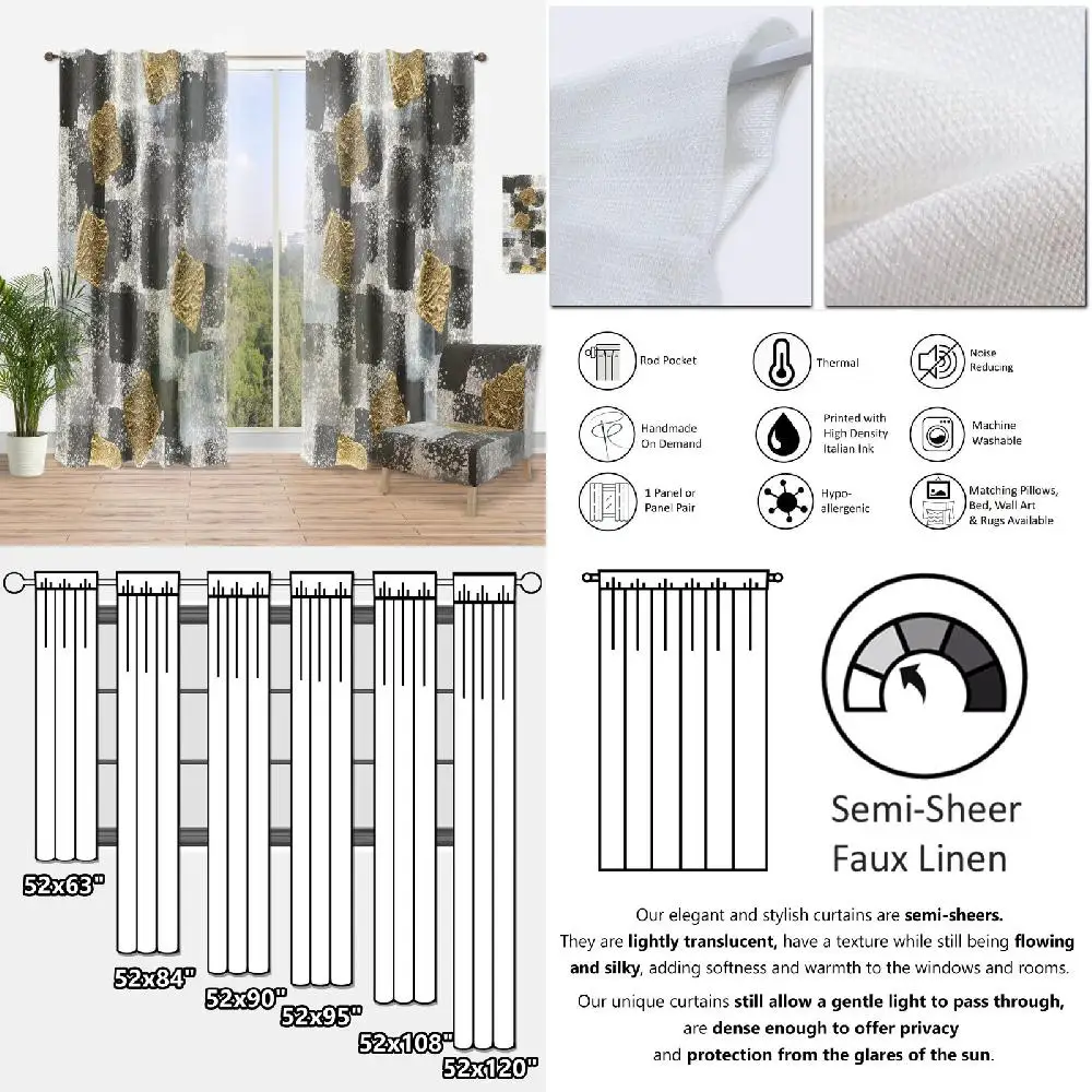 

Gold Glamour Squares I' Modern Curtain Panel