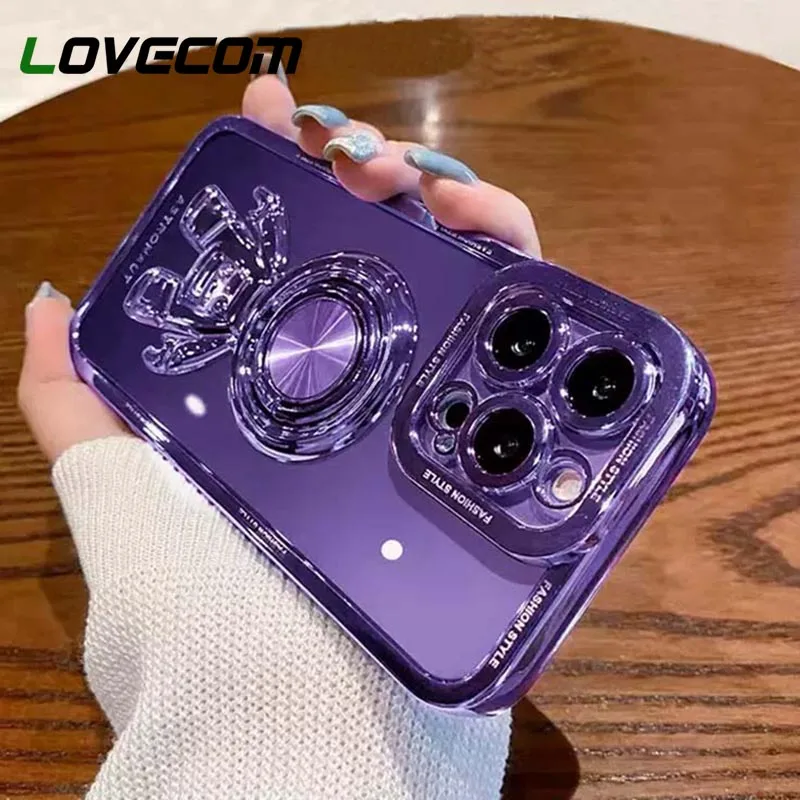 

Роскошный прозрачный чехол с покрытием для телефона iPhone 11 12 13 14 Pro Max XR XS X 7 8 Plus астронавт магнитное кольцо Стенд мягкий бампер