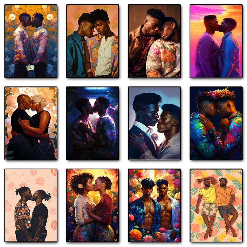 Черные мужские Цветочные Свадебные парные цветные плакаты с принтом настенные