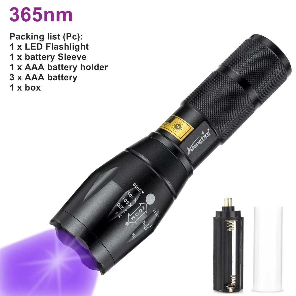 

AloneFire E17 Zoom УФ фонарик 365/395 нм