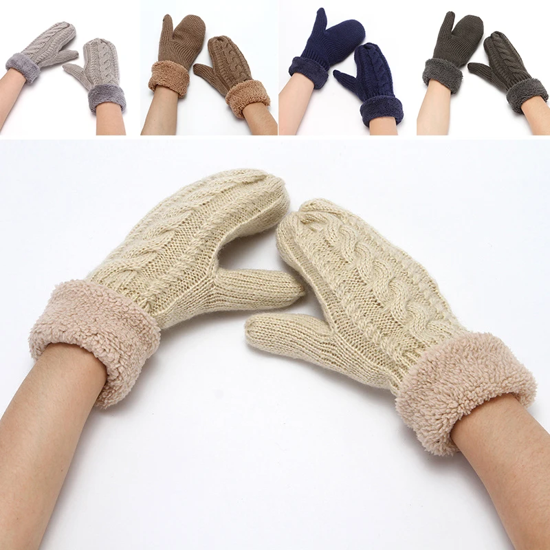 

Thicken Plus Velvet Outdoor Woolen Knitting Driving Gloves Unisex Knitted Twisted Mittens Solid Color Handmade Wool 1 Pairs