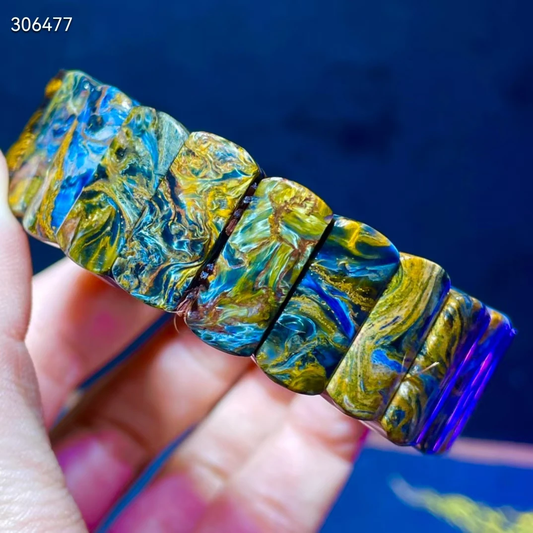 

Натуральный Синий и желтый пьестерситовый браслет 18,7/6 мм, бусины из пьестерсита Намибии для женщин и мужчин, стрейчевый Кристалл AAAAA